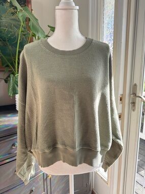 aerie Olive Ribbed Crewneck Sweater